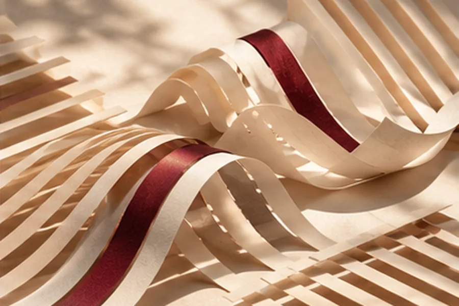 Rhythmic paper forms arranged like lines and stanzas