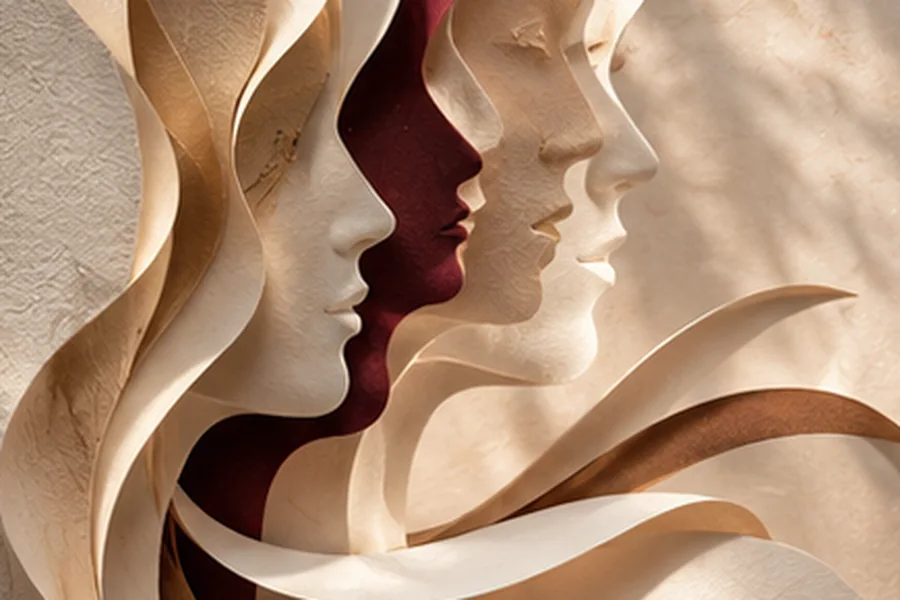 Layered paper profiles suggesting distinct poetic voices